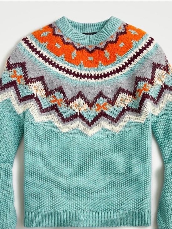 J. Crew Sweaters - J Crew  Size medium Zigzag Fair Isle Sweater Blue Aqua Warm Ivory crewneck